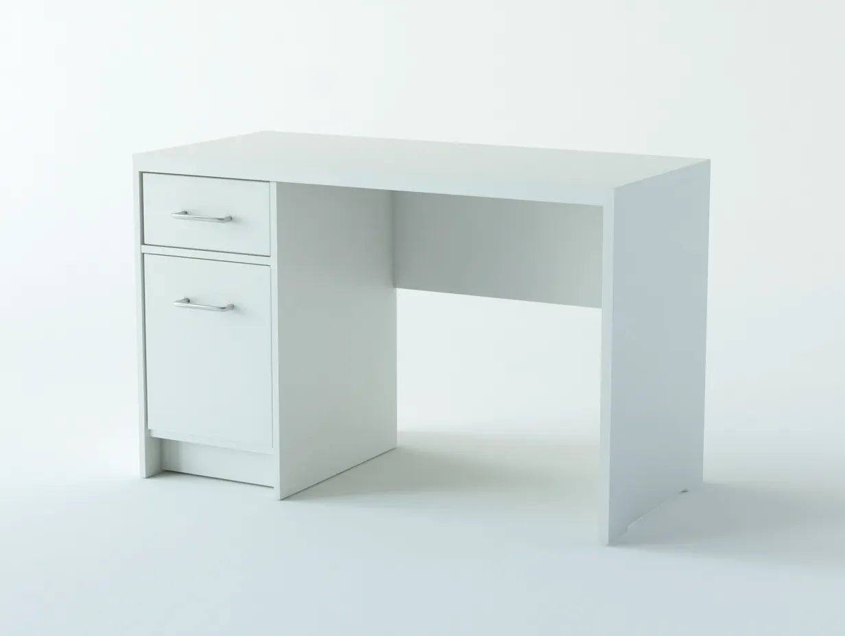 Escritorio de oficina de tablero laminado 120×55×75 cm - blanco/plata - con almacenaje lateral