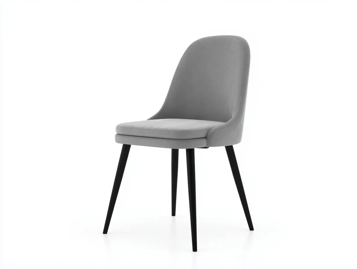Silla de comedor tapizada en tejido gris humo 49×55×85 cm - respaldo inclinado y patas negras