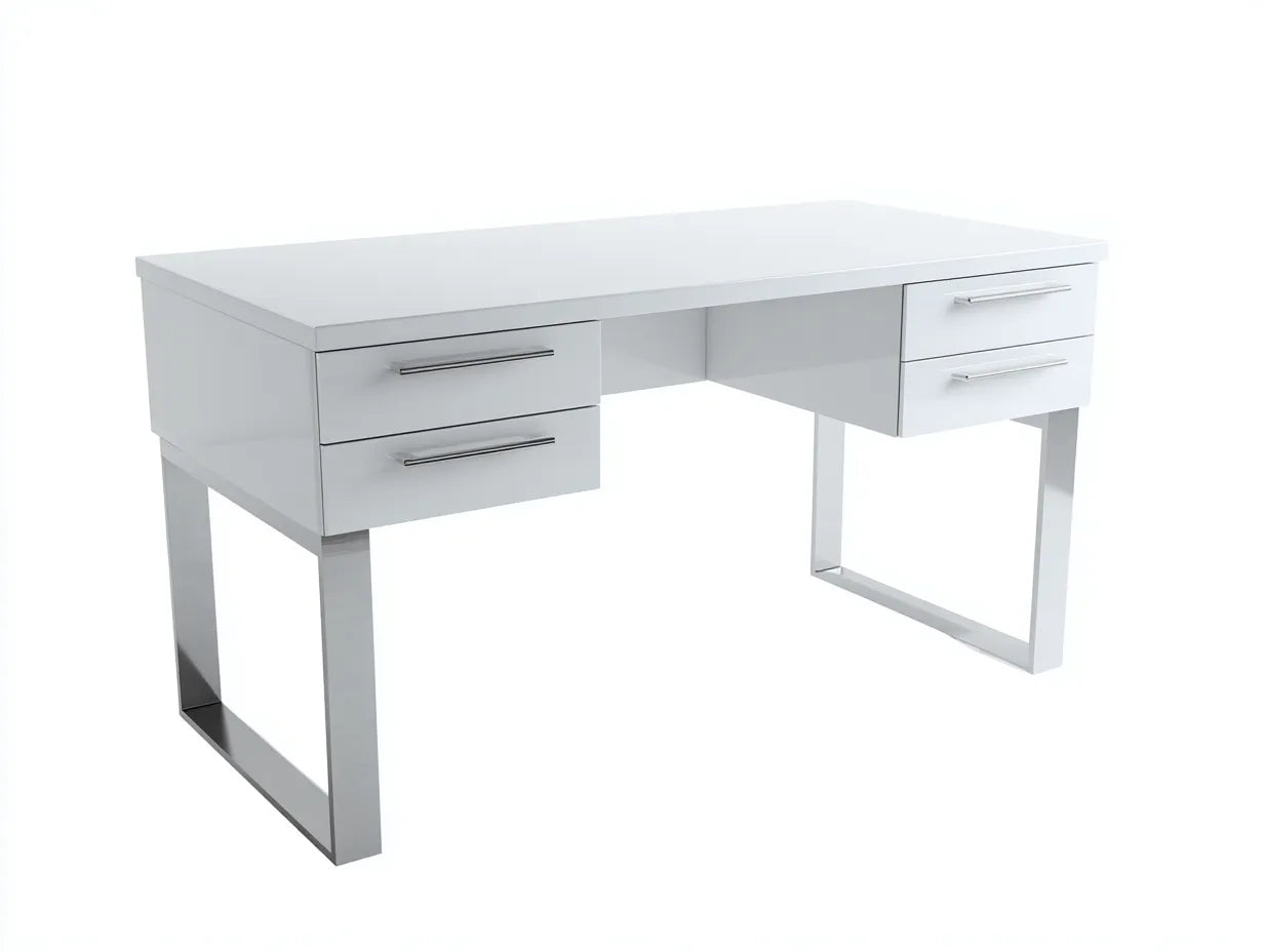 Escritorio de oficina de tablero laminado y metal 130×60×75 cm - blanco/plata - con almacenamiento suspendido
