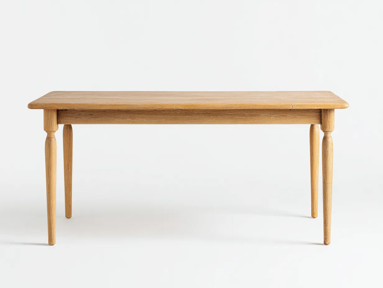 Mesa de comedor de madera 180×90×76 cm – roble claro – diseño clásico con faldón curvo para cocina