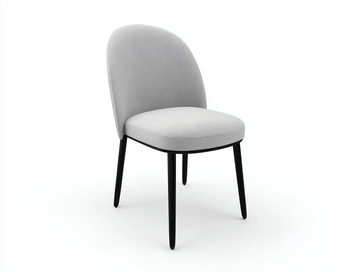 Silla de comedor tapizada en tejido gris espigado 49×55×85 cm - respaldo alto y patas negras