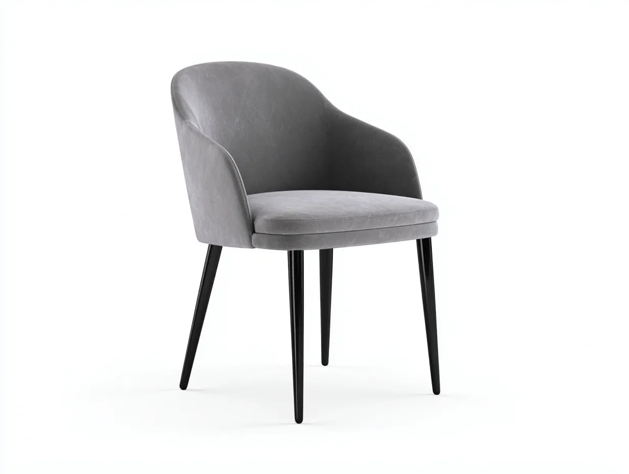 Silla de comedor tapizada en tejido texturizado 50×57×86 cm – gris perla/negro – respaldo semicircular para cocina